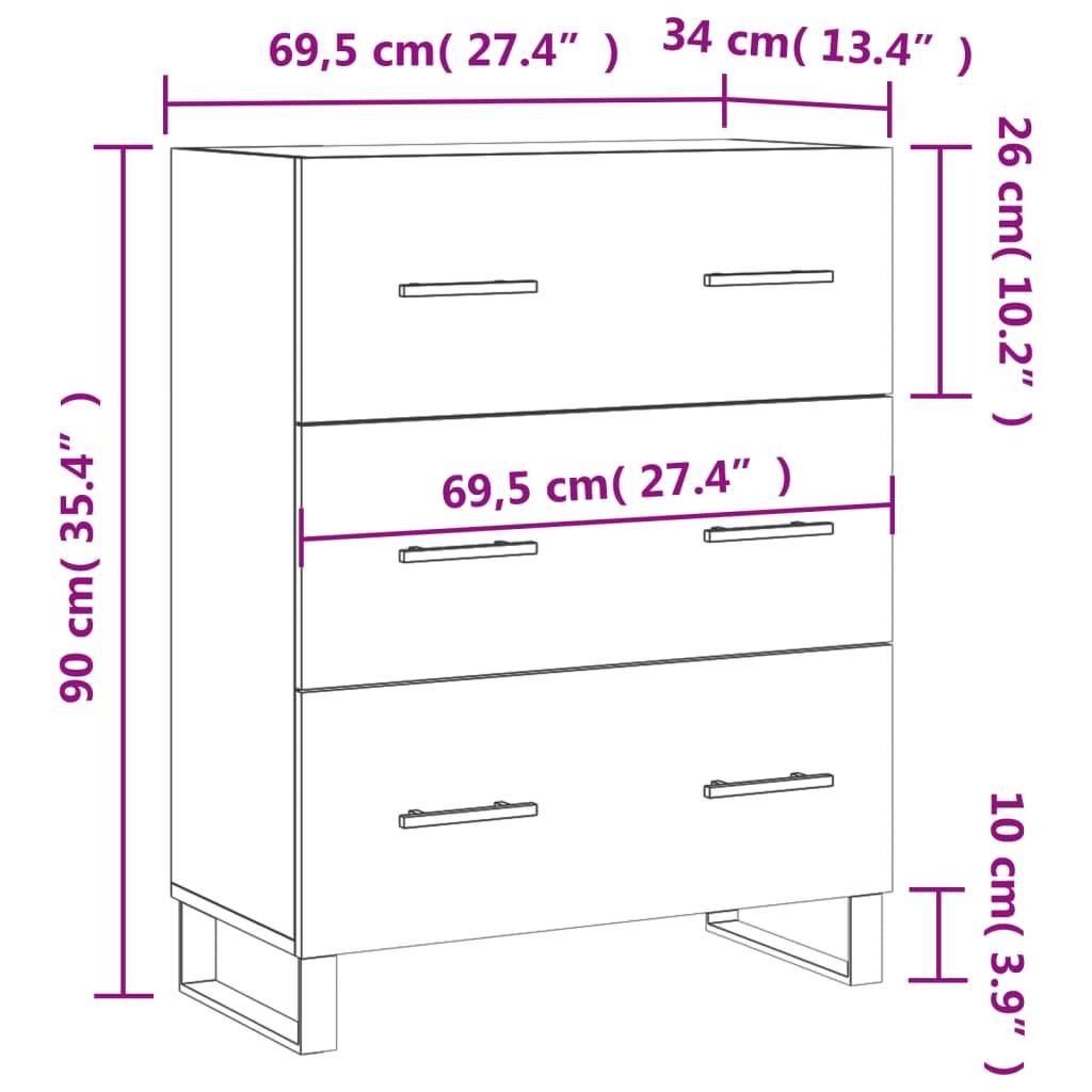 vidaXL Sideboard Hochglanz-Weiß 69,5x34x90 cm Holzwerkstoff