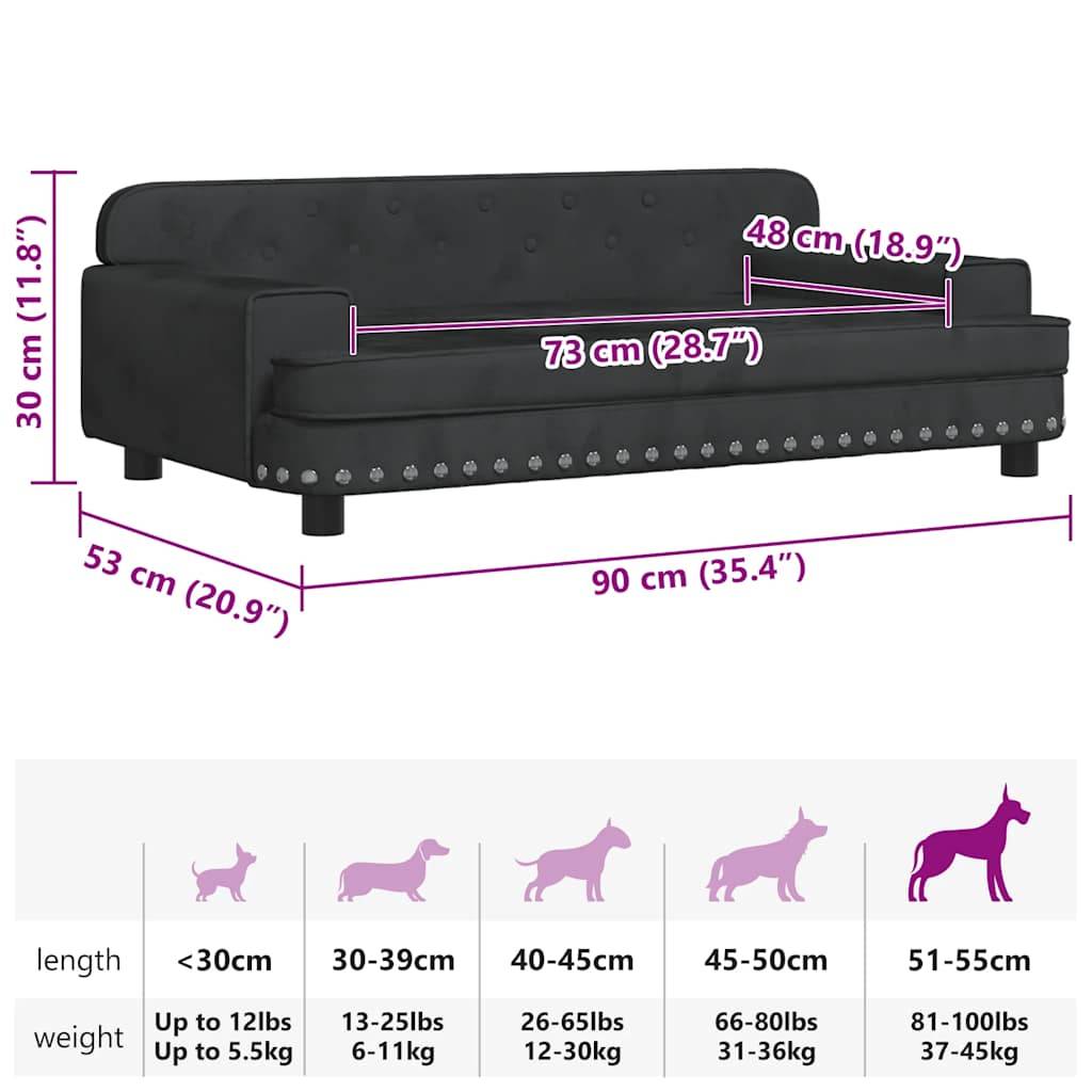 vidaXL Hundebett Schwarz 90x53x30 cm Samt