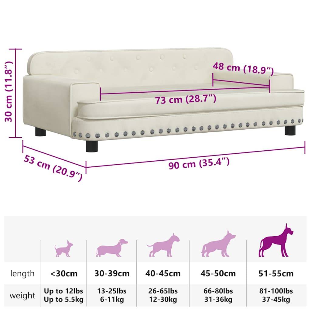 vidaXL Hundebett Creme 90x53x30 cm Samt