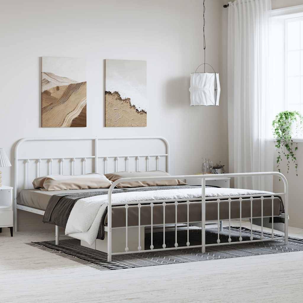 vidaXL Bettgestell mit Kopf- und Fußteil Metall Weiß 183x213 cm