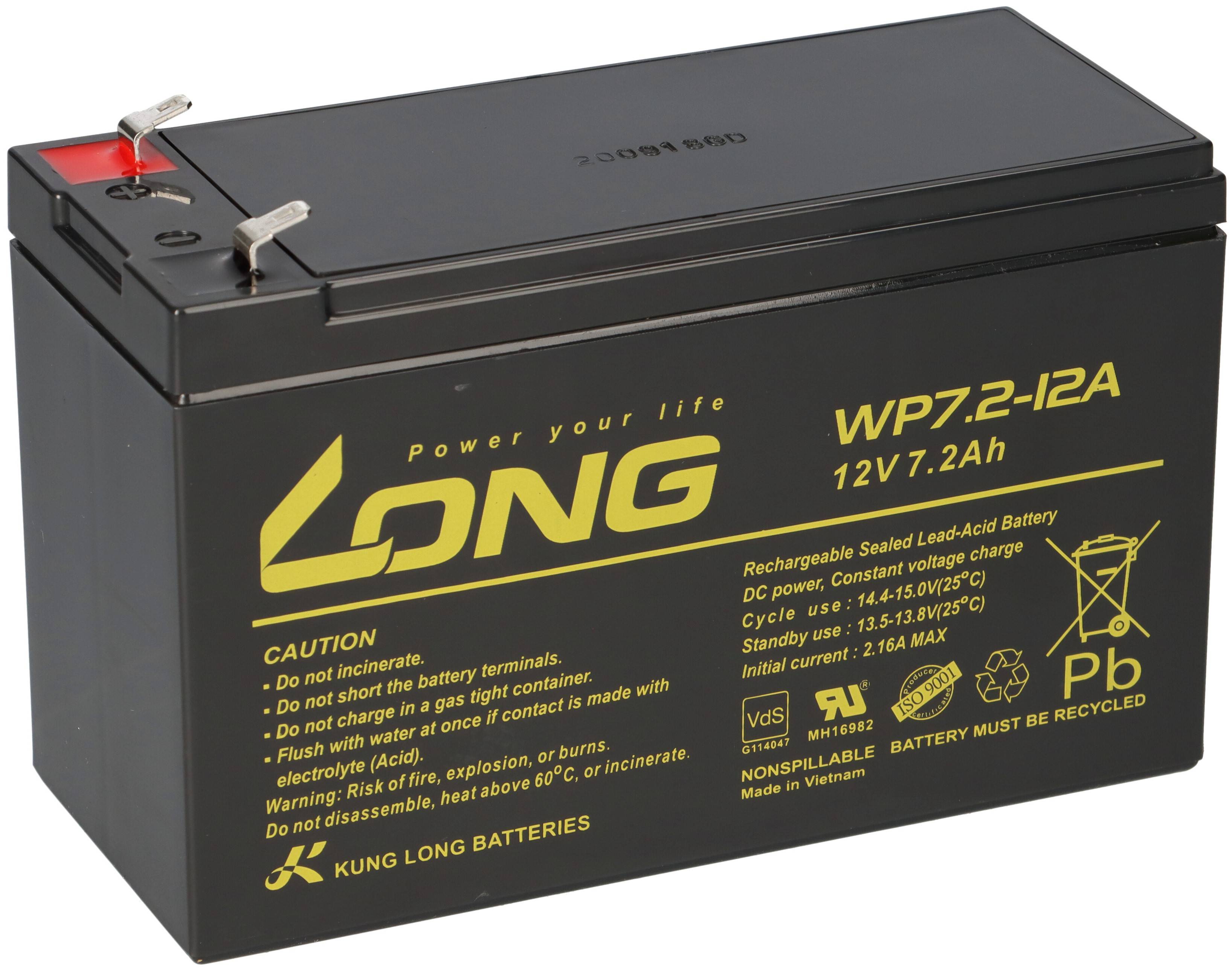Kung Long WP7.2-12A F1 12V 7,2Ah AGM Akku VdS – passend für Panasonic LC-R127R2PG