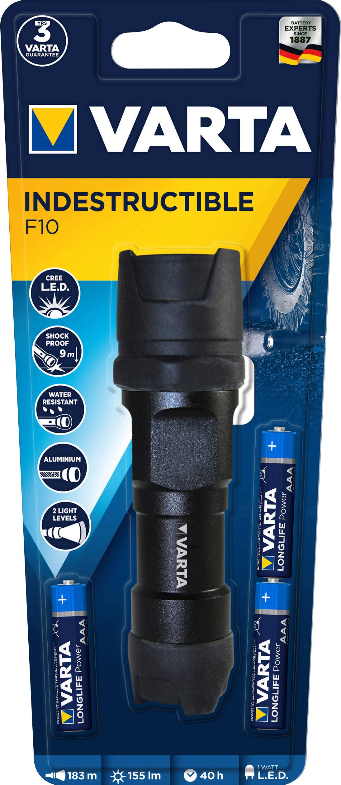 Varta Indestructible 1 W, 3 AAA LED Taschenlampe batteriebetrieben 155 lm 19 h 137 g