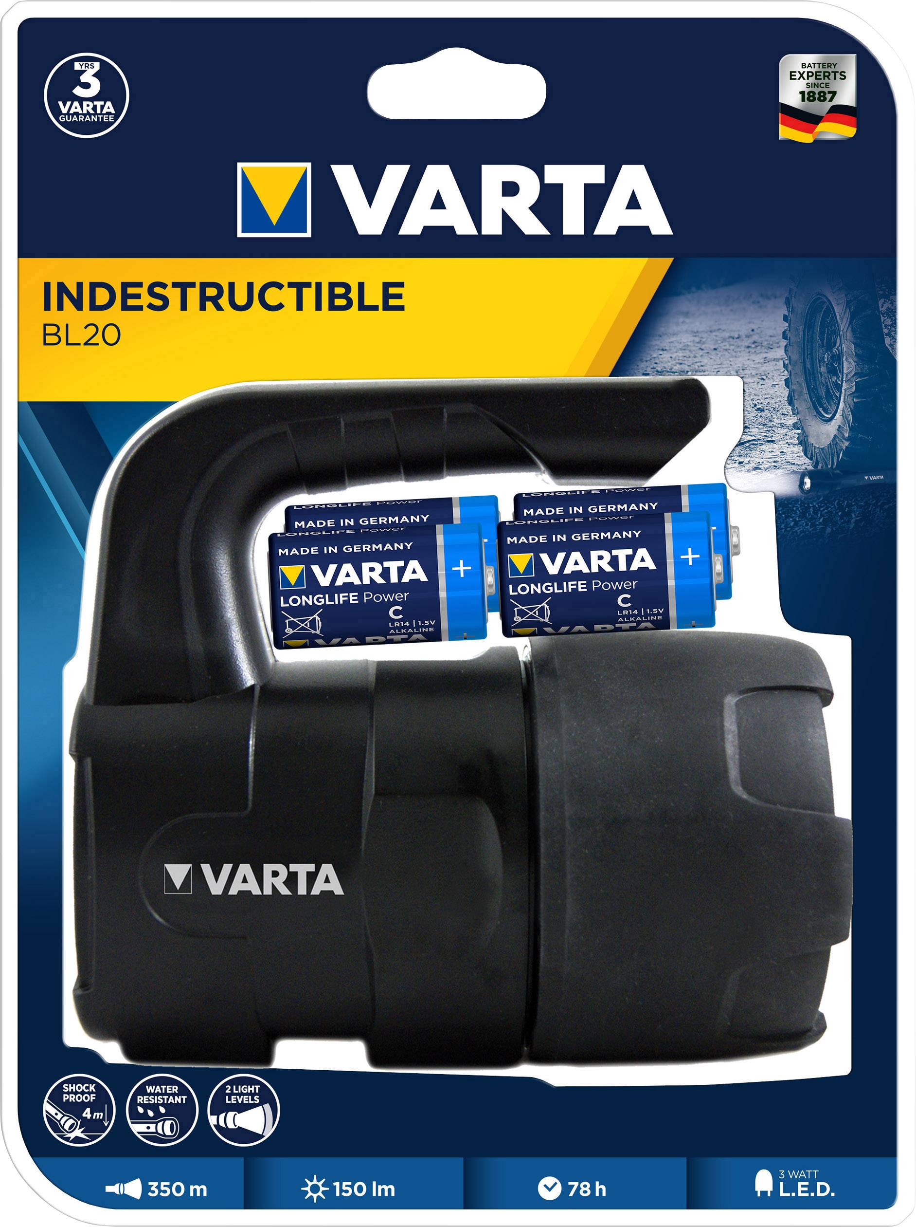 Varta LED Batteriebetriebener Handscheinwerfer LED-Handlampe Beam 3 W 150 lm 18750 101 421