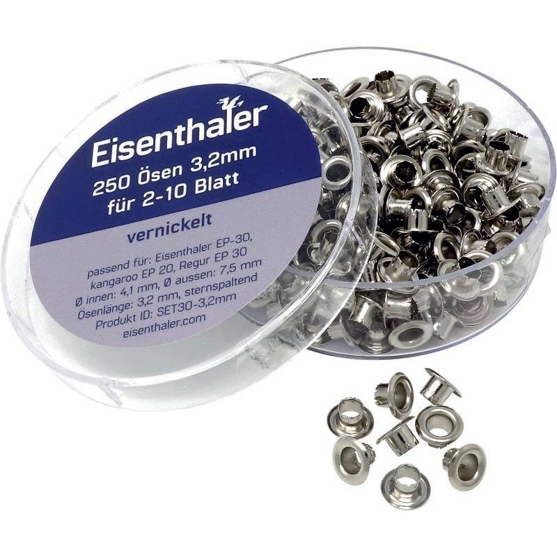 Eisenthaler Ösen SET30-3.2mm, für 2 ? 10 Blatt, vernickelt, vernickelt