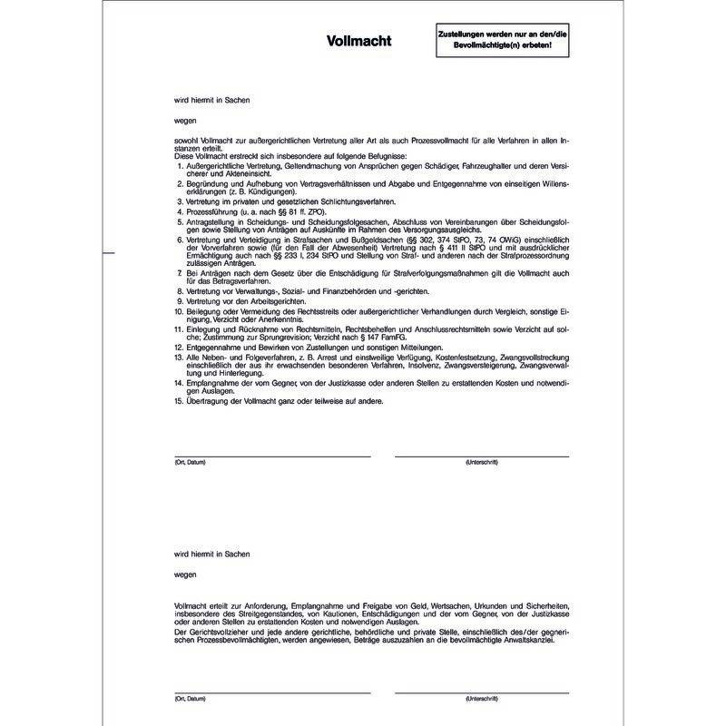 SoldanPlus Ausführliche Einheitsvollmacht mit Inkassoabschnitt