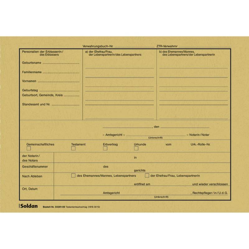 Testamentsumschlag NOT5110 mit Aufdruck 50 Stück