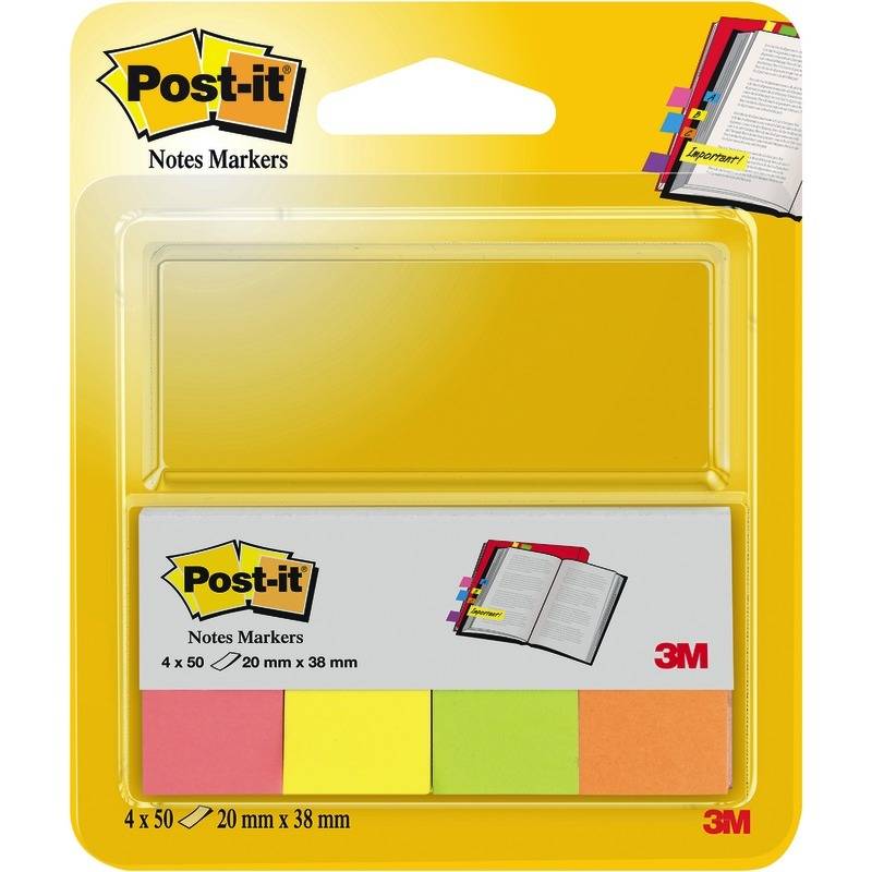 Post-it® Page Marker 670-4, 4 x 50 Blatt, mohnrot, zitronengelb, neongrün, -oran