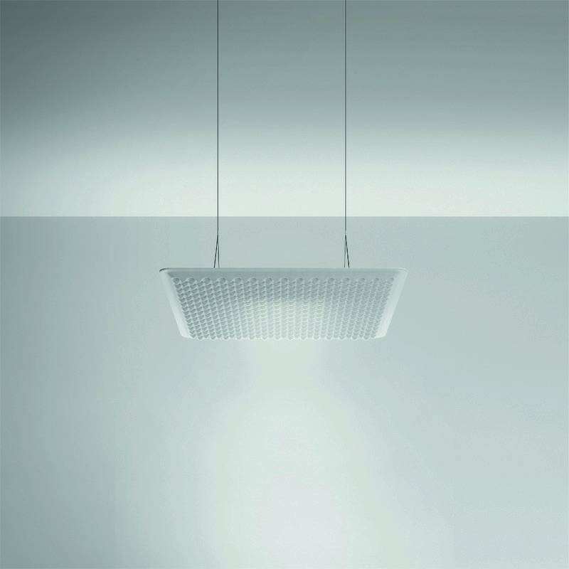 Artemide LED Akustik-Pendelleuchte Eggboard Matrix, 800 x 800 mm, weiß