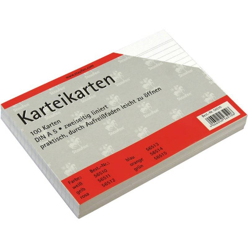 Karteikarten A5 liniert 180g/qm weiß VE=100 Stück