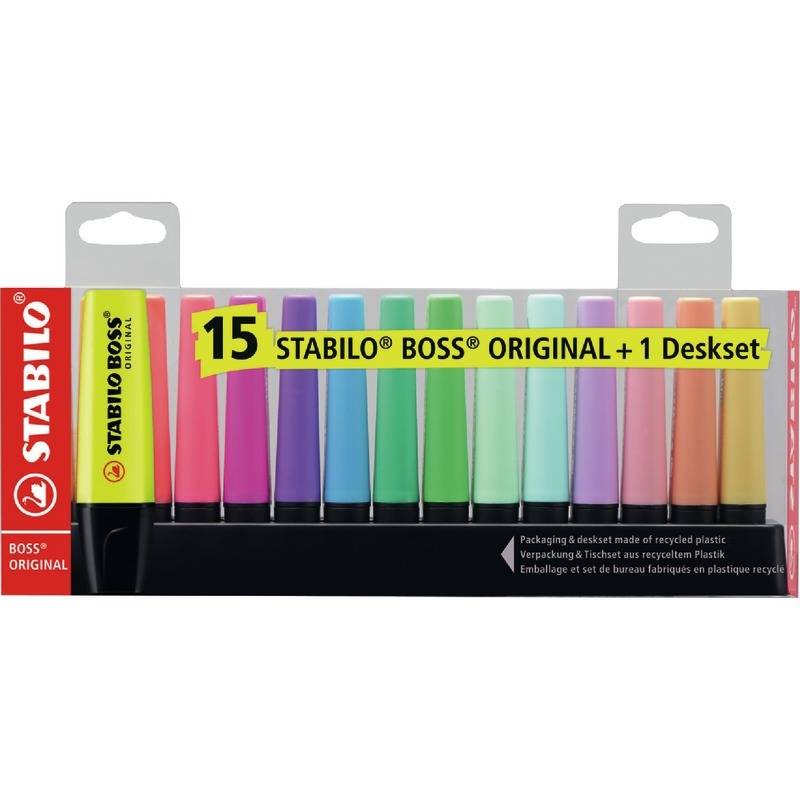 STABILO BOSS Textmarker ORIGINAL Pastel, 15er Tischset, farbig sortiert