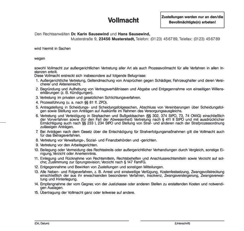 SoldanPlus Ausführliche Einheitsvollmacht