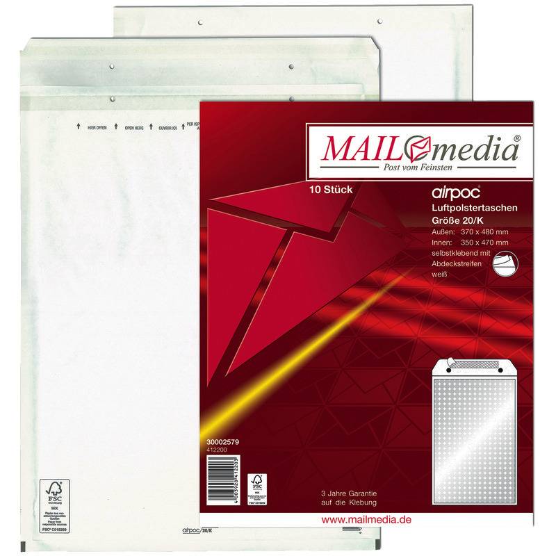 MAILmedia Luftpolster-Versandtaschen, Typ 20/K, weiß, 44 g