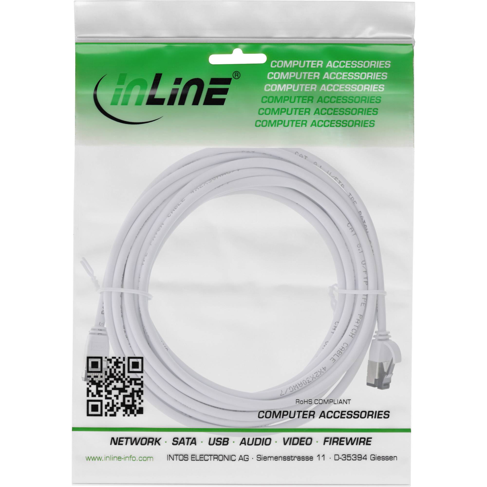 INLINE - Patchkabel slim - U/FTP - Cat.8.1 - TPE halogenfrei - weiß - 2m