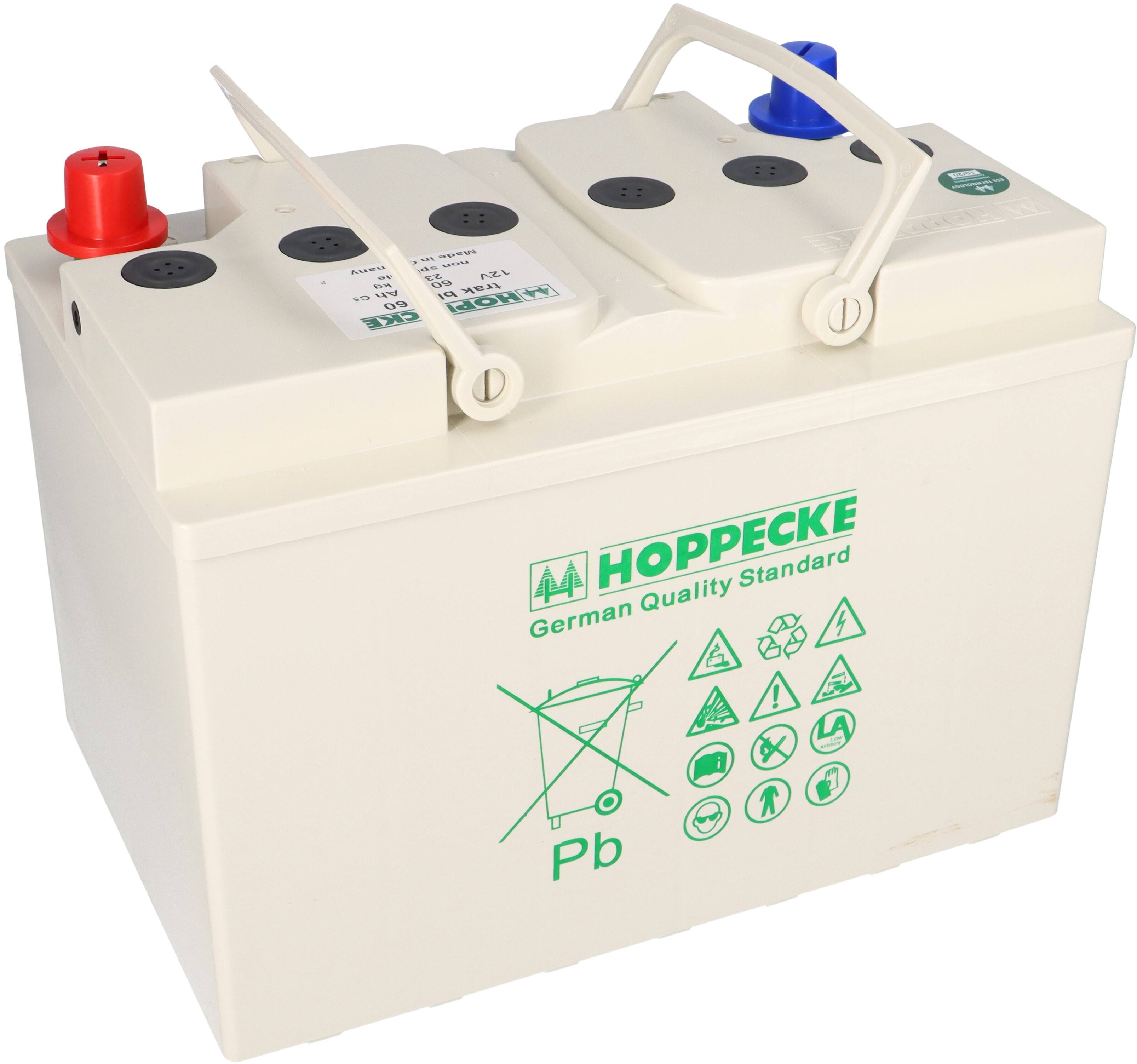 Hoppecke trak bloc 12V 60Ah 12 TB 60 AGM Blei Traktions-/ Blockbatterie M8 Anschluss
