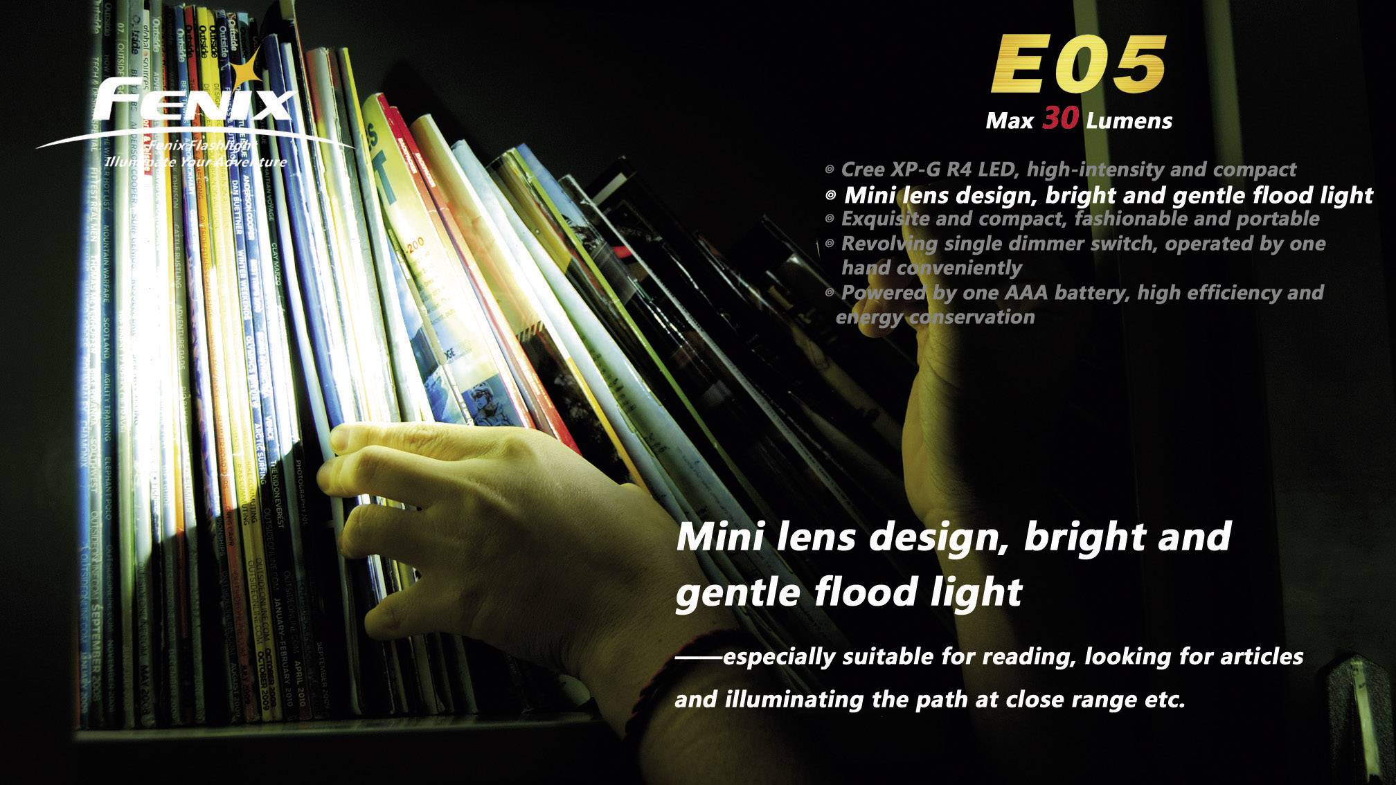 Fenix Light E05 LED Mini-Taschenlampe mit Schlüsselanhänger batteriebetrieben 85lm 3h 22g
