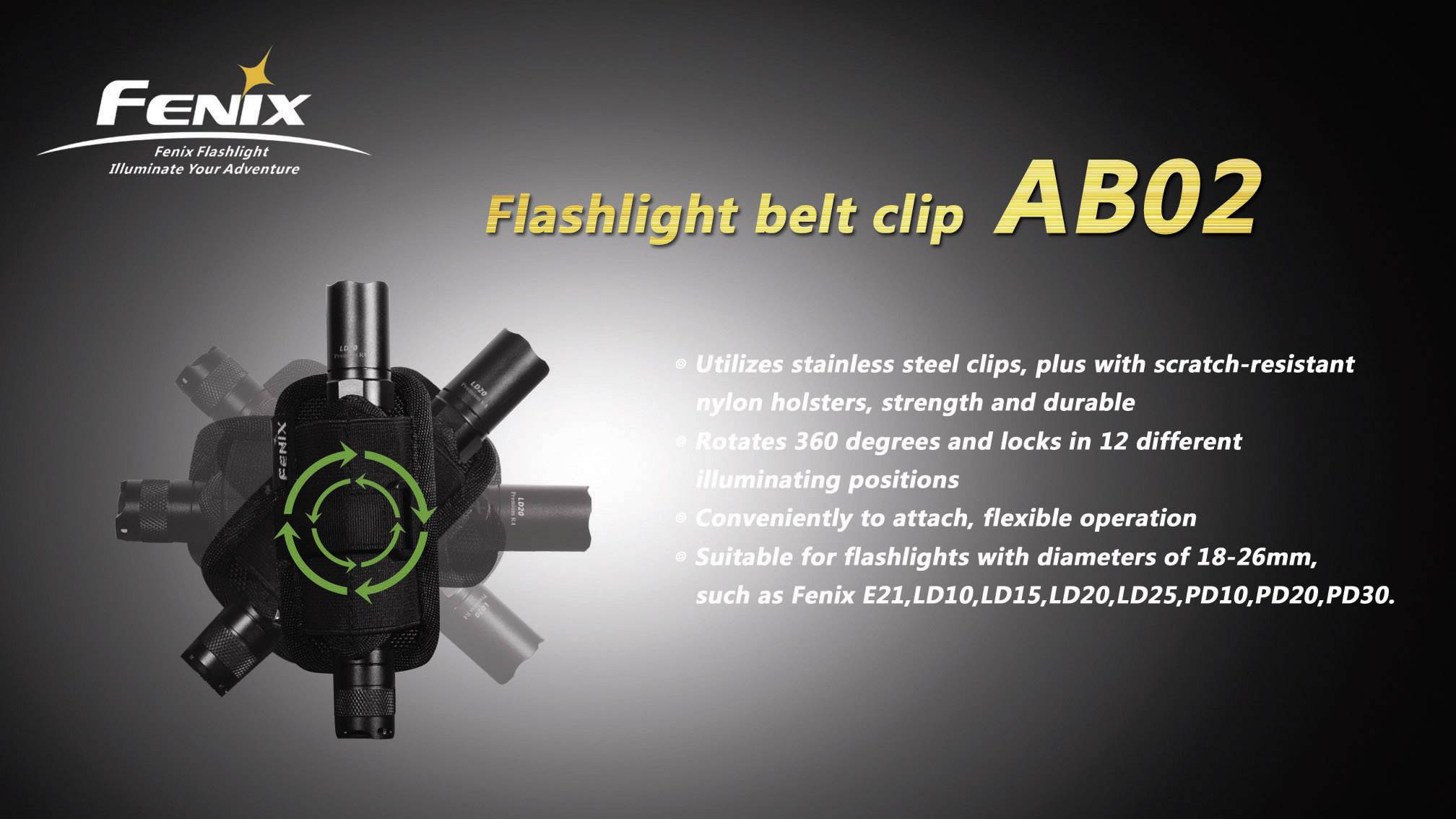 Fenix Light FENAB02 Gürtel-Clip Für alle Taschenlampen mit einem Ø 18 - 26 mm