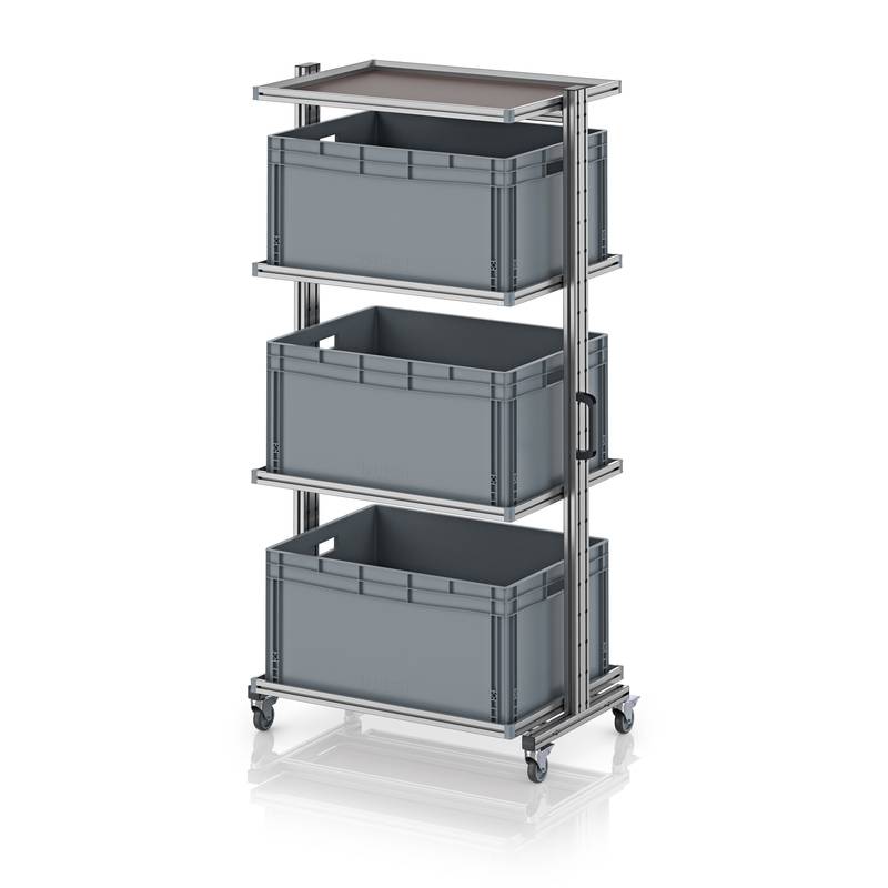 Systemwagen für Eurobehälter 80 x 60 Höhe 200 cm ohne Auszug, Außenmaße L x B x H, 103,4 x 65 x 201,1 cm