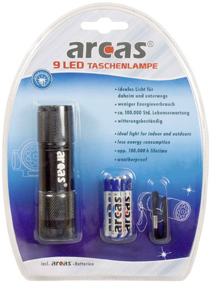 Arcas Alu 9 LED LED Mini-Taschenlampe batteriebetrieben 65g