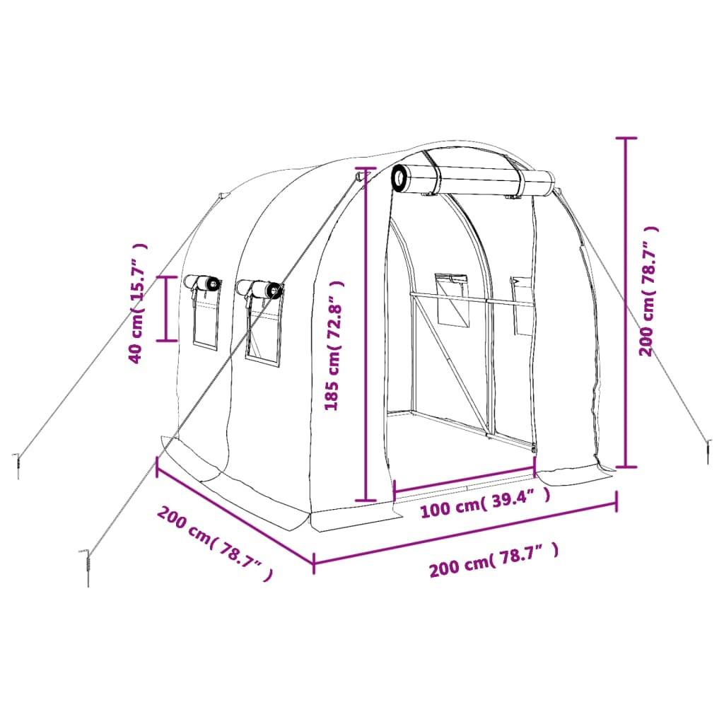 vidaXL Gewächshaus mit Stahlrahmen Weiß 4 m² 2x2x2 m