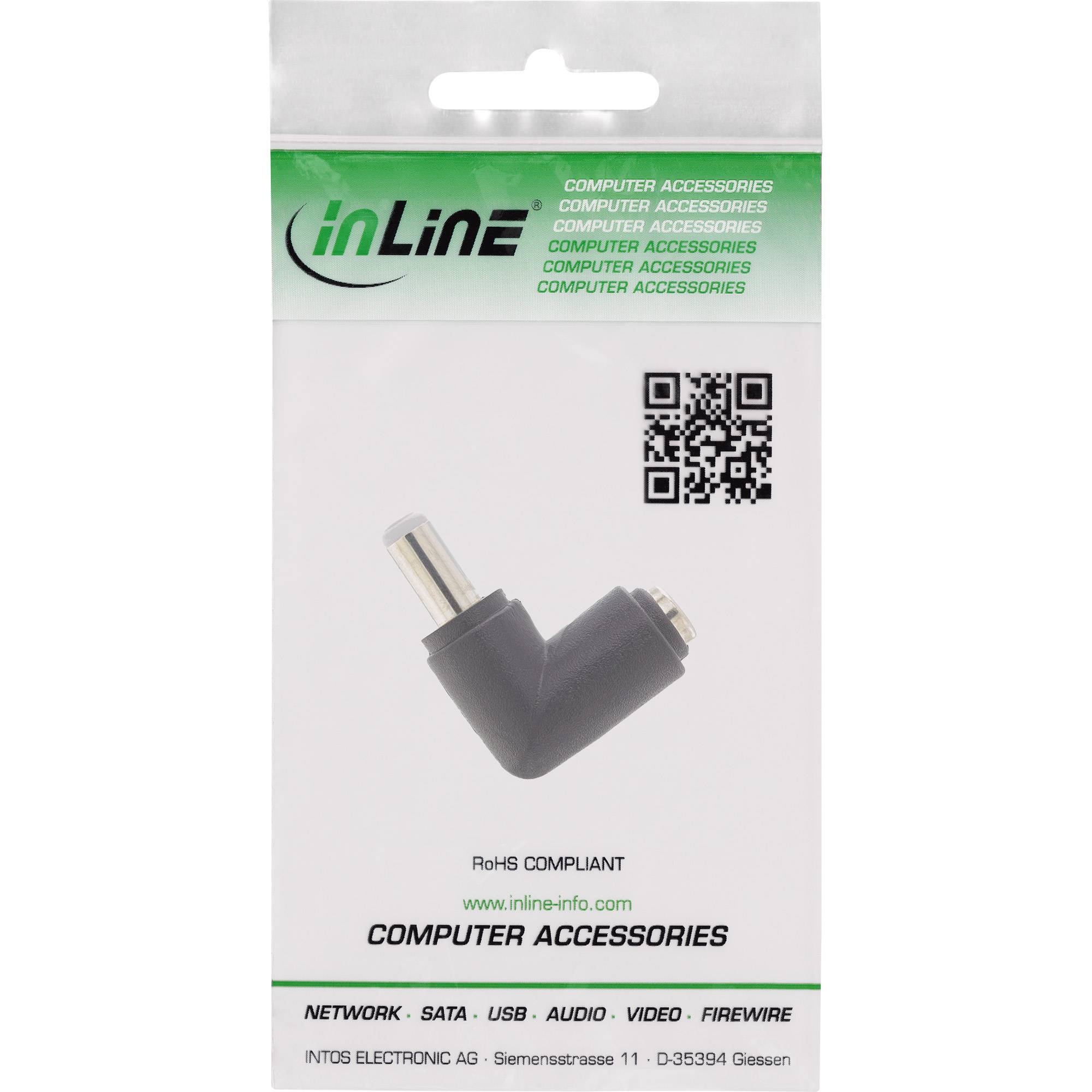 InLine® DC Adapter, 5,5 x 2,5mm DC Hohlstecker Stecker/Buchse gewinkelt schwarz