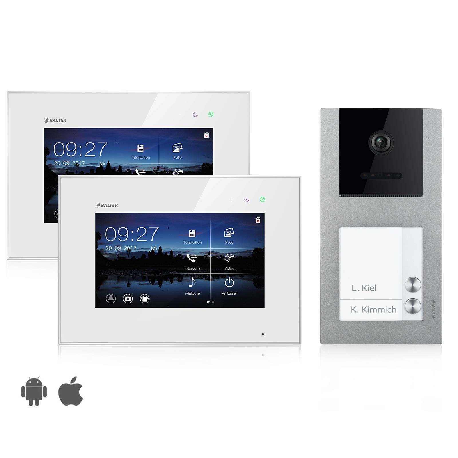 Balter EVO Video Türsprechanlage ✓ Touchscreen 7 Zoll Monitor ✓ Smartphone App ✓ 2-Draht Bus ✓ Aufputz Türstation für Mehrfamilienhaus ✓