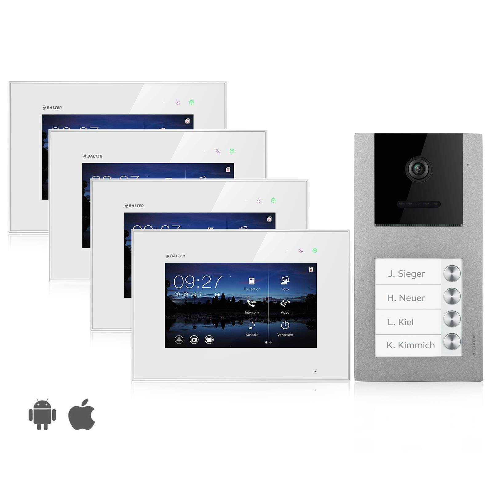 Balter EVO Video Türsprechanlage ✓ Touchscreen 7 Zoll Monitor ✓ Smartphone App ✓ 2-Draht Bus ✓ Aufputz Türstation für Mehrfamilienhaus ✓