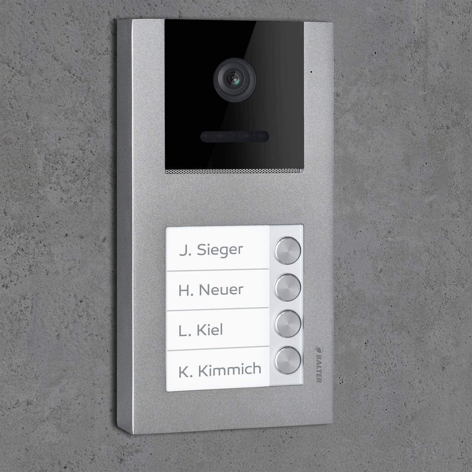 Video Türsprechanlage mit Smartphone App für 4 Familienhaus, Aufputz, 4x Monitore, Balter EVO WLAN