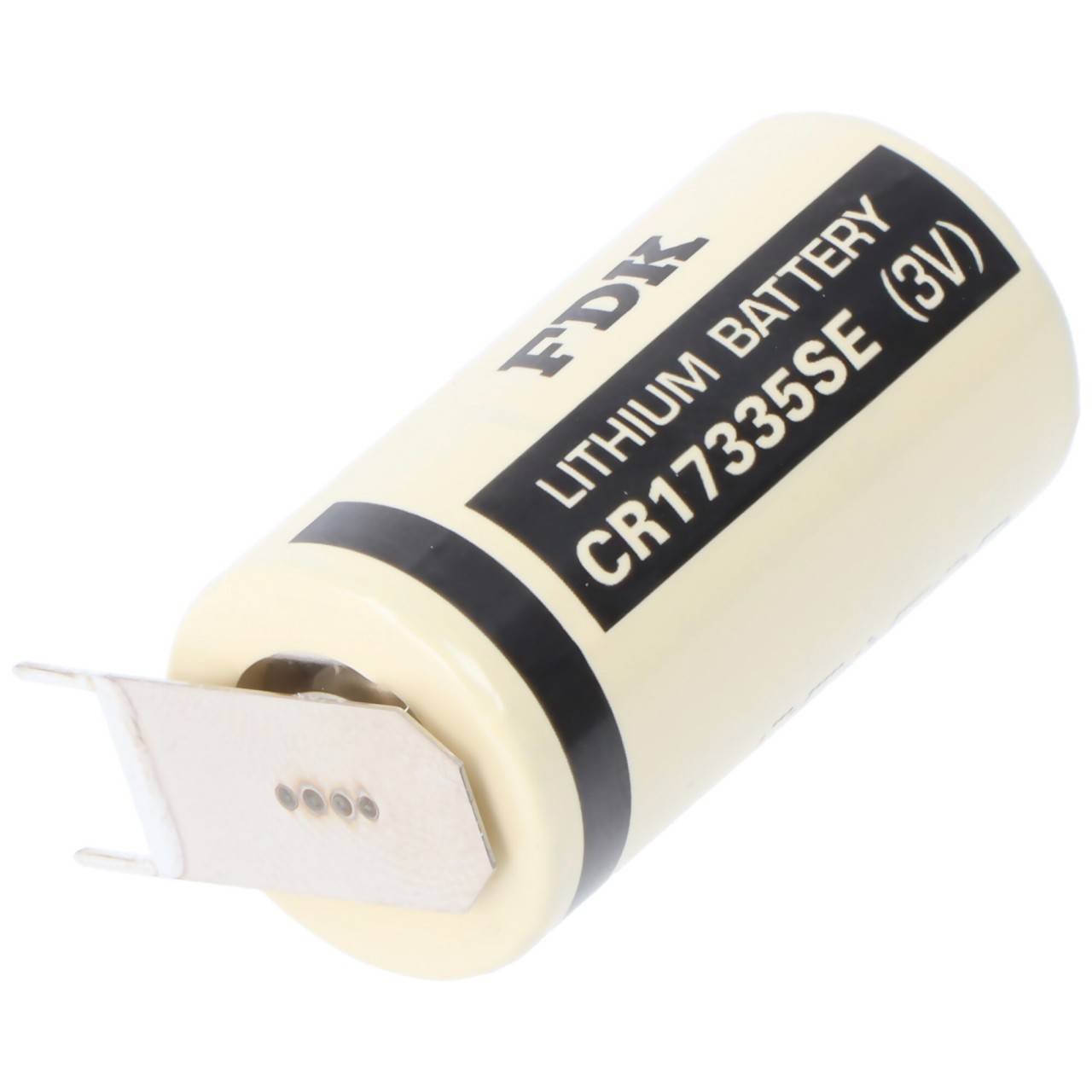 Sanyo Lithium Batterie CR17335 SE Size 2/3A, 3er Print Lötfahnen, 2er Print Plus und 1er Print Minus, Rastermaß 7,6mm