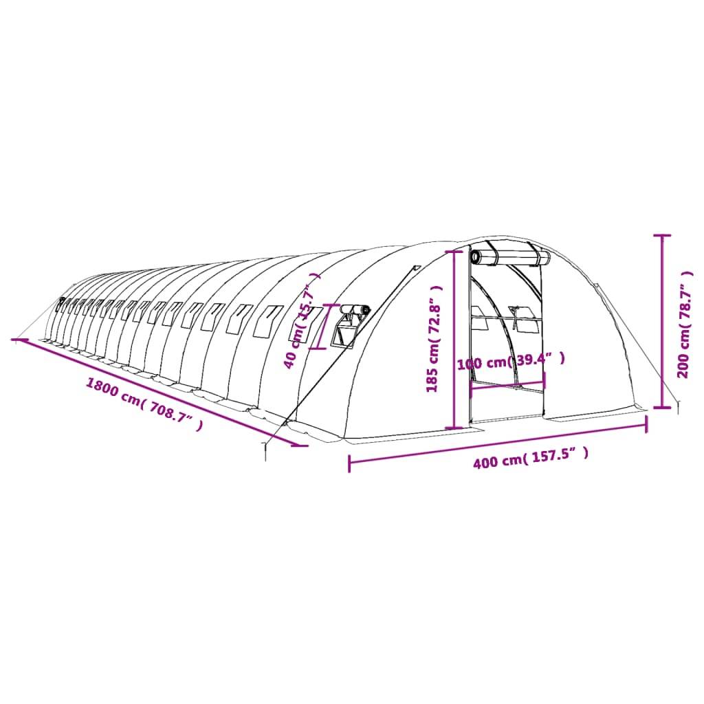 vidaXL Gewächshaus mit Stahlrahmen Weiß 72 m² 18x4x2 m