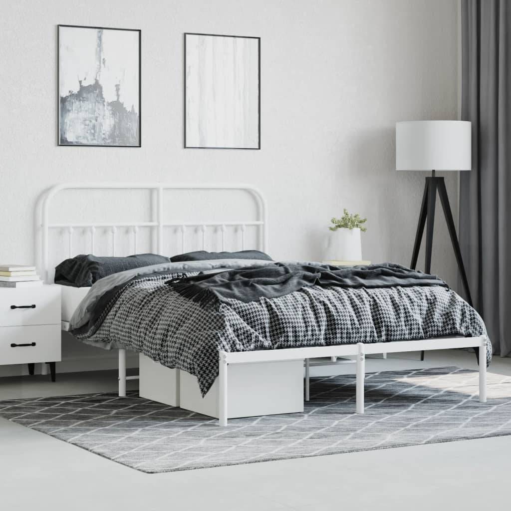 vidaXL Bettgestell mit Kopfteil Metall Weiß 135x190 cm