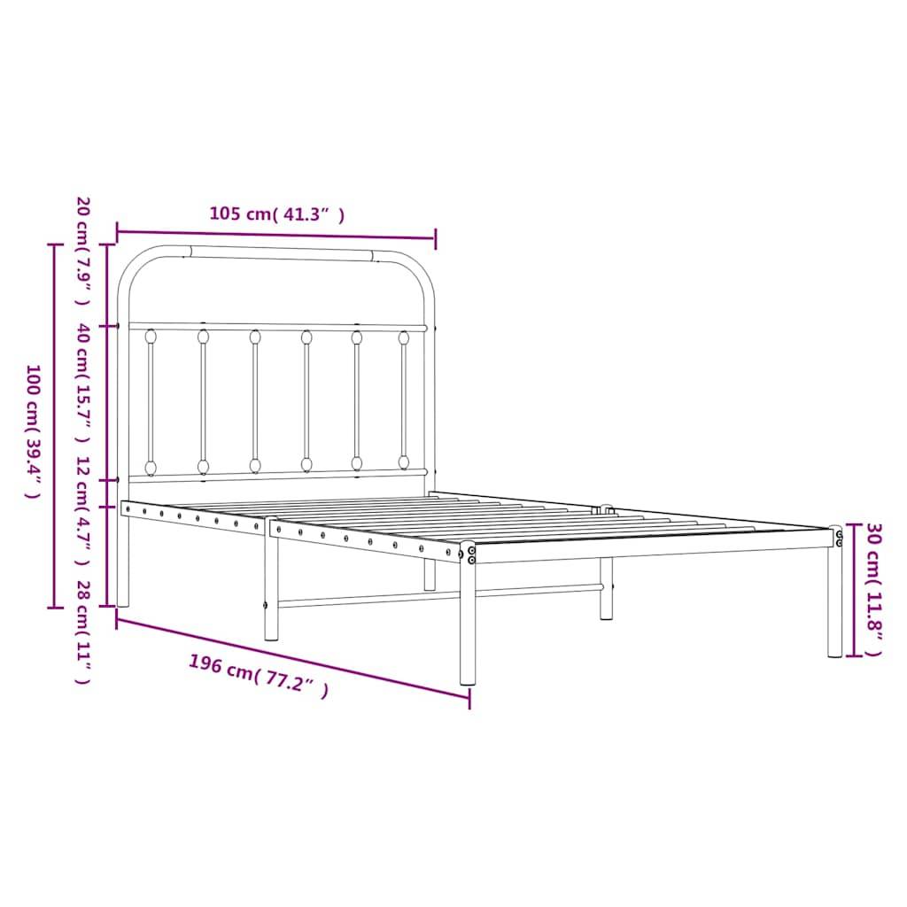 vidaXL Bettgestell mit Kopfteil Metall Weiß 100x190 cm
