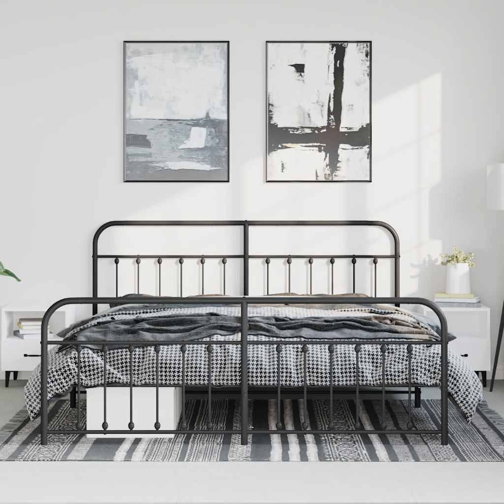 vidaXL Bettgestell mit Kopf- und Fußteil Metall Schwarz 193x203 cm
