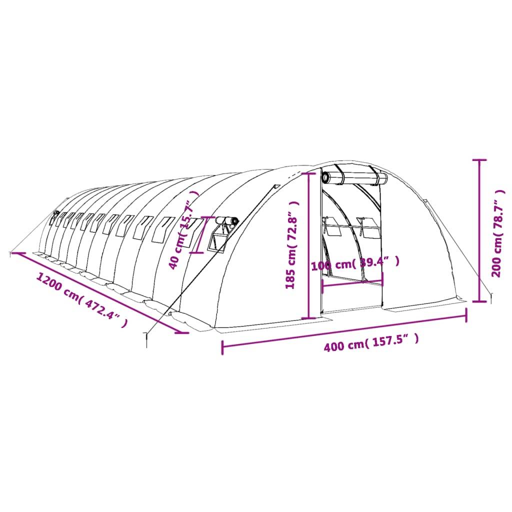 vidaXL Gewächshaus mit Stahlrahmen Grün 48 m² 12x4x2 m