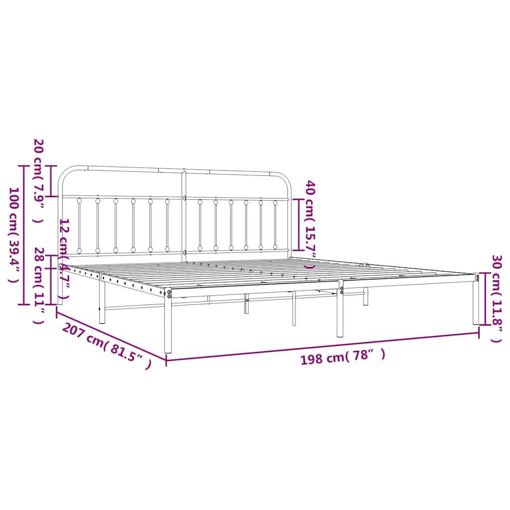 vidaXL Bettgestell mit Kopfteil Metall Schwarz 193x203 cm