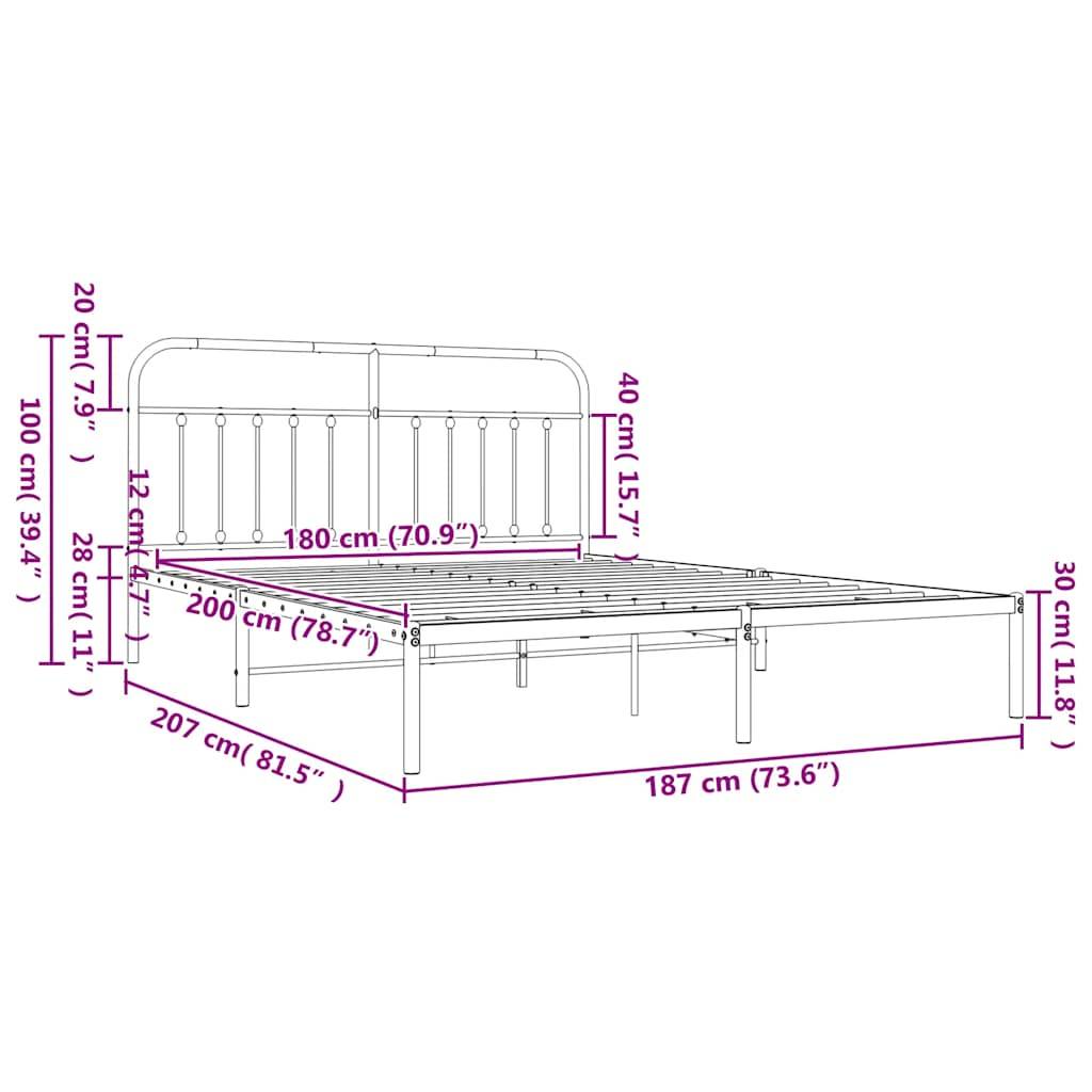 vidaXL Bettgestell mit Kopfteil Metall Weiß 180x200 cm