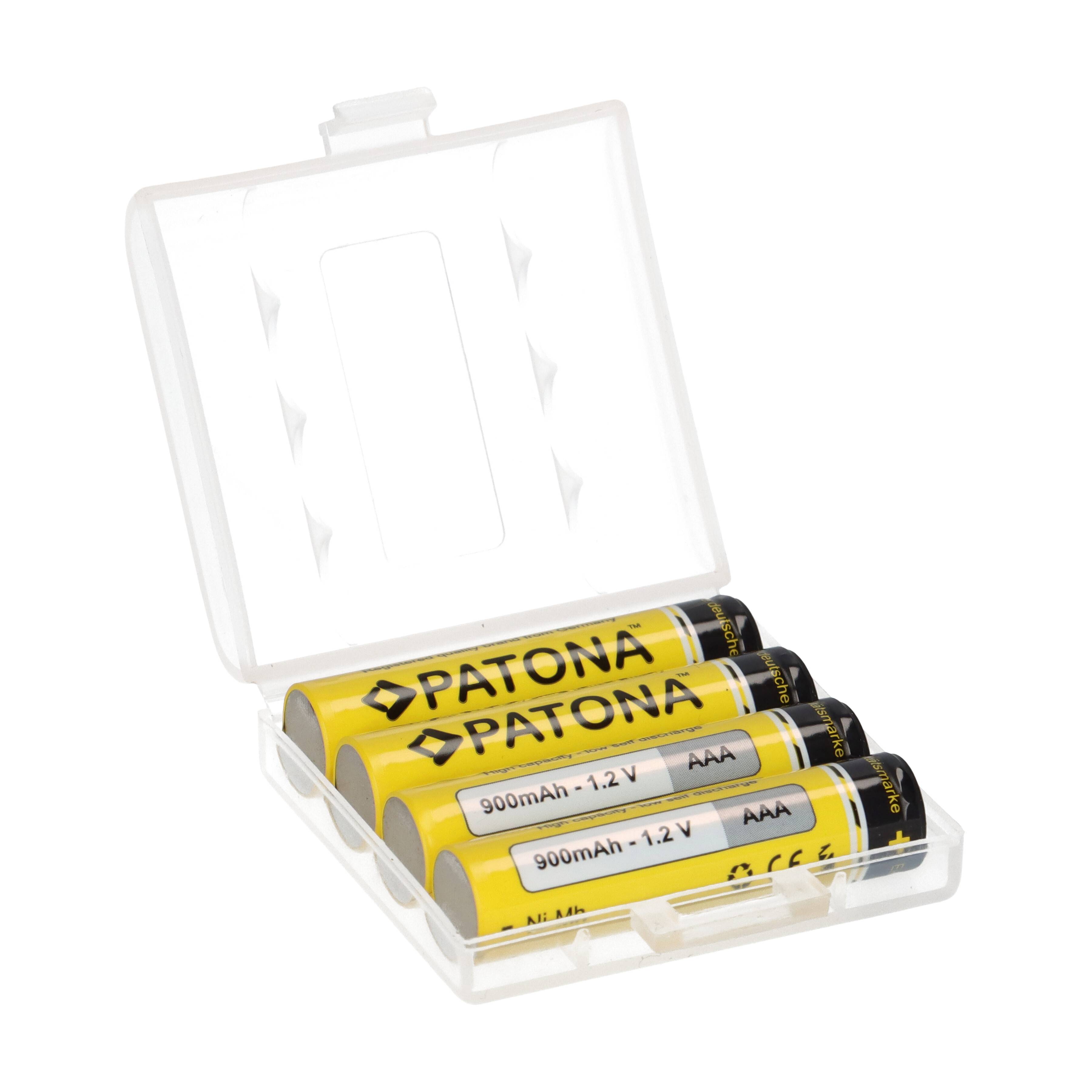 PATONA 4x Wiederaufladbare Zelle für Micro AAA LR3 LR03 900mAh – inkl. Aufbewahrungsbox