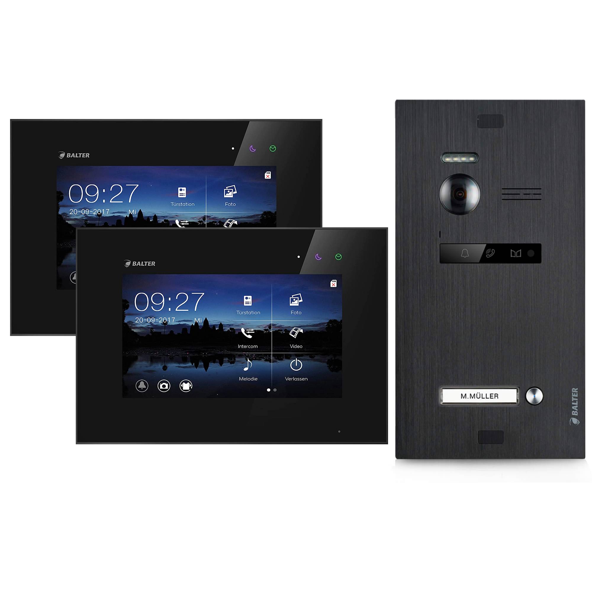 Video Türsprechanlage für 1 Familienhaus, 2x Monitore, Balter EVO Schwarz