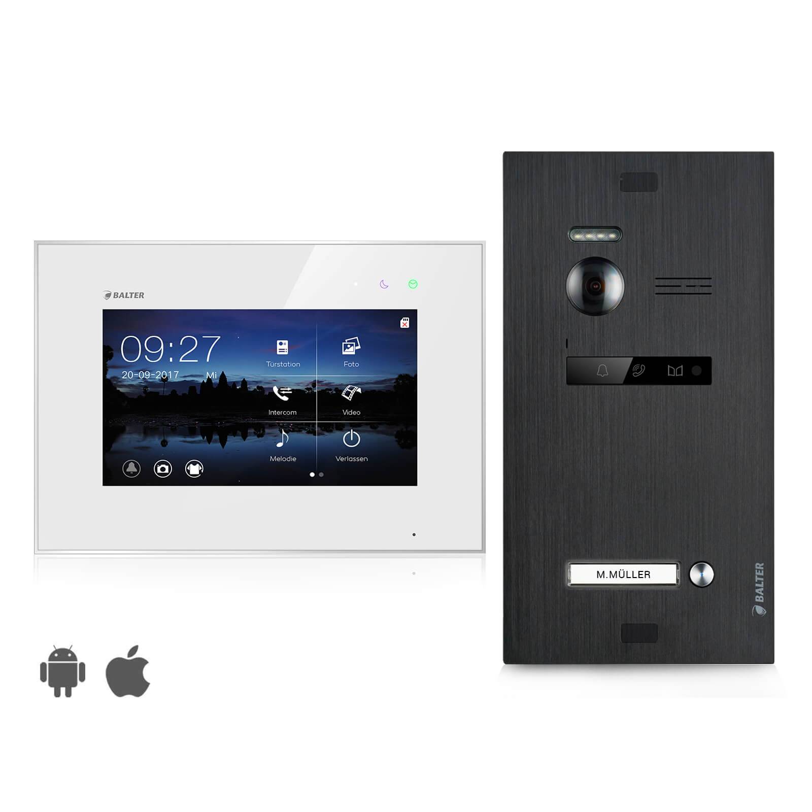 Video Türsprechanlage mit Smartphone App für 1 Familienhaus, Schwarz, 1x Monitor, Balter EVO WLAN