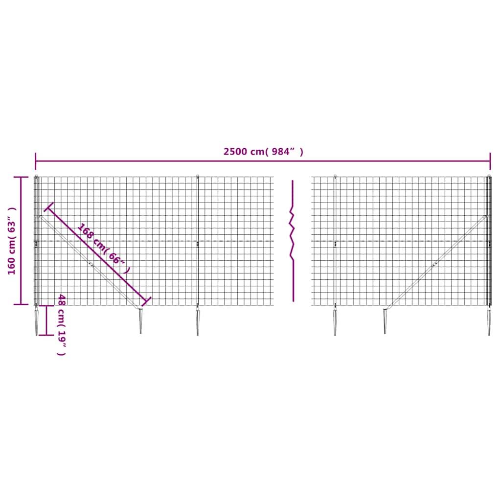 vidaXL Maschendrahtzaun mit Bodenhülsen Anthrazit 1,6x25 m