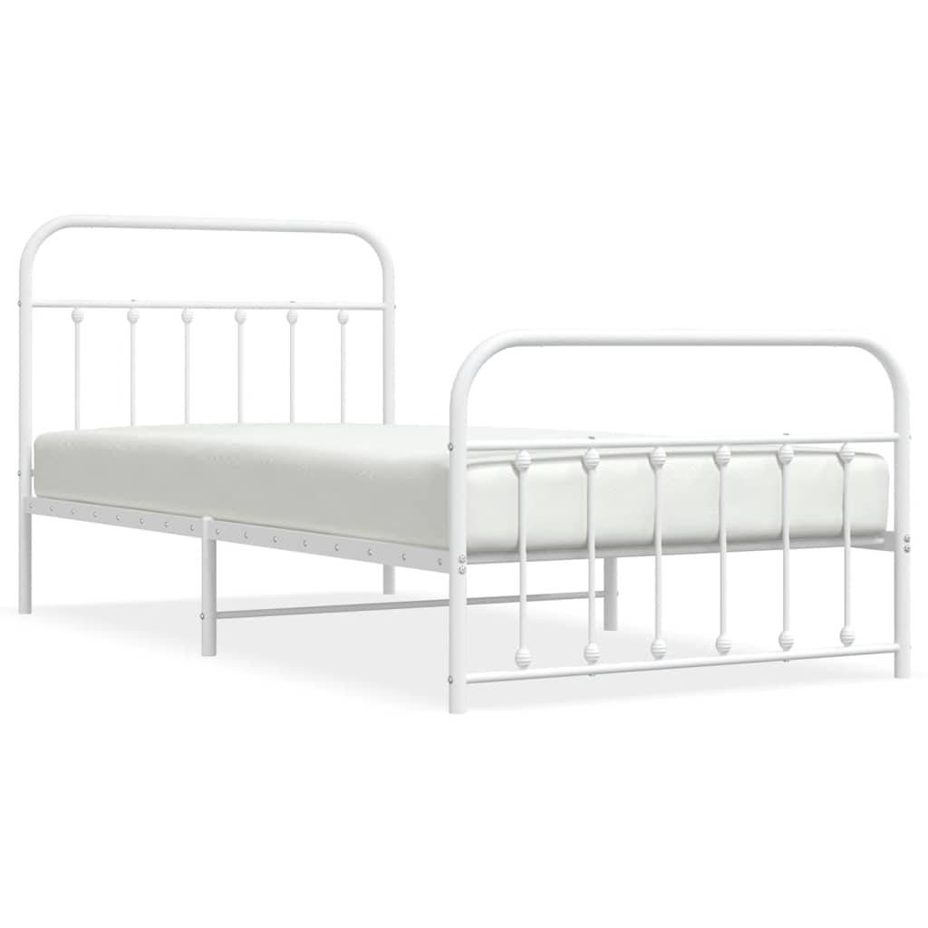 vidaXL Bettgestell mit Kopf- und Fußteil Metall Weiß 107x203 cm