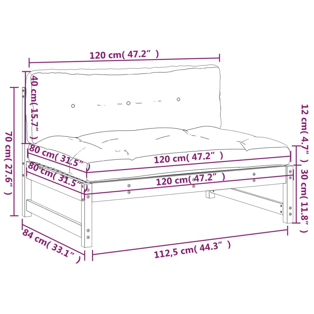 vidaXL Mittelsofa Schwarz 120x80 cm Massivholz Kiefer