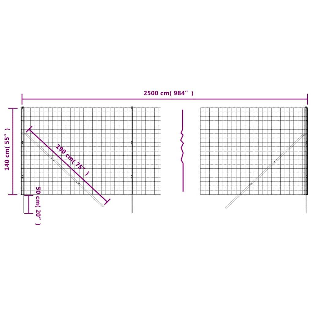 vidaXL Maschendrahtzaun Anthrazit 1,4x25 m Verzinkter Stahl