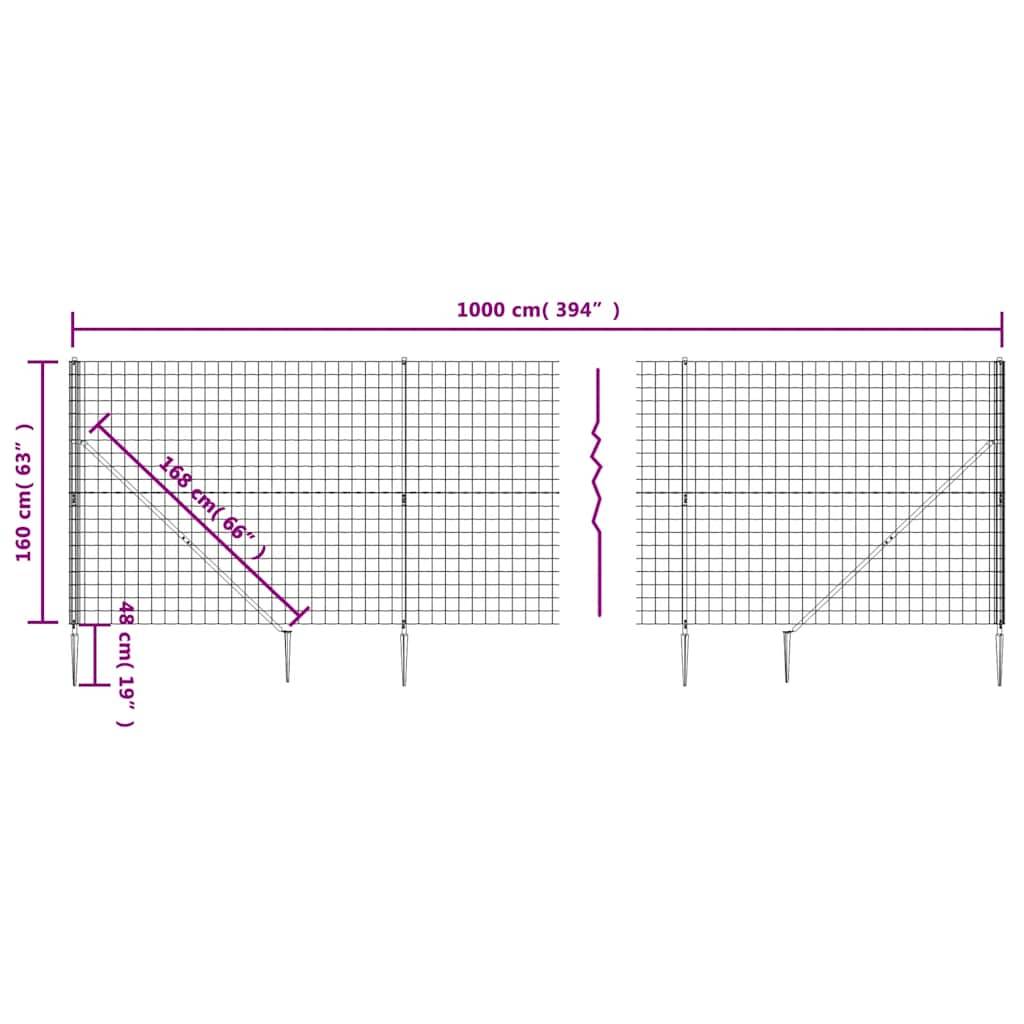 vidaXL Maschendrahtzaun mit Bodenhülsen Anthrazit 1,6x10 m