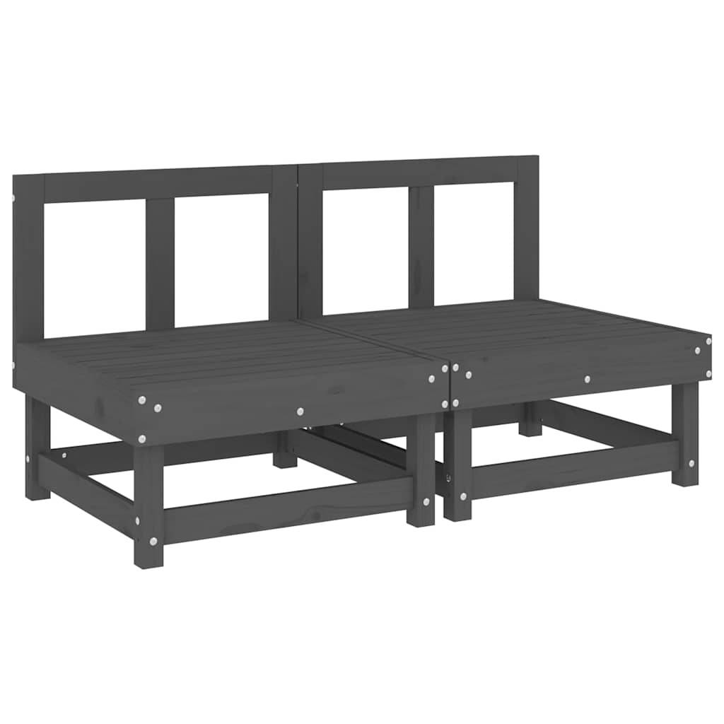 vidaXL Mittelsofas mit Kissen 2 Stk. Grau Massivholz Kiefer