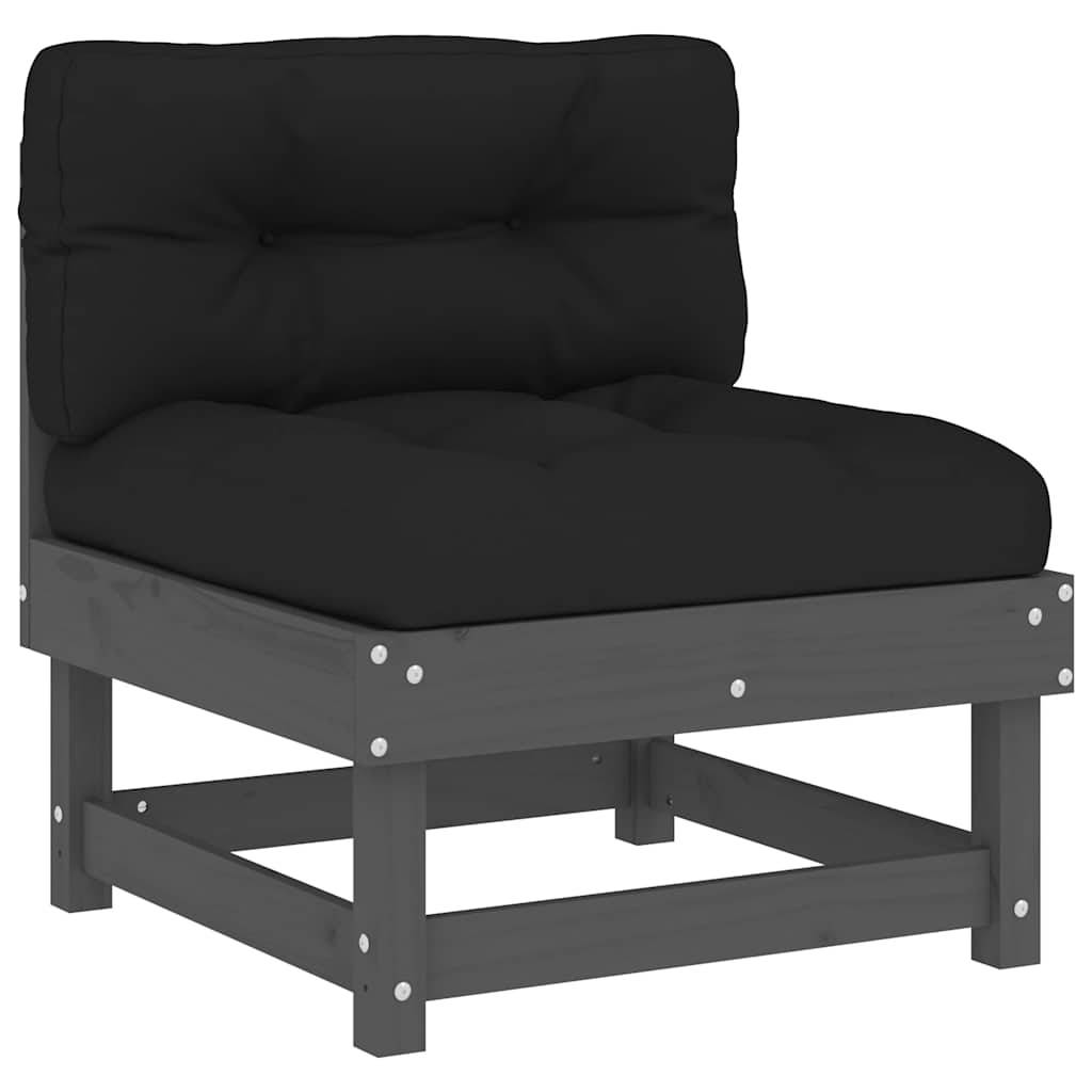 vidaXL Mittelsofas mit Kissen 2 Stk. Grau Massivholz Kiefer