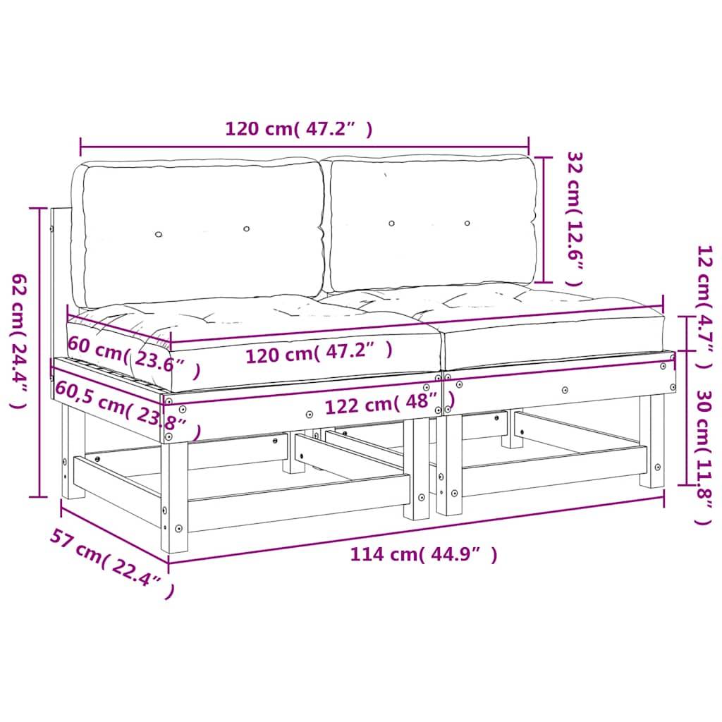 vidaXL Mittelsofas mit Kissen 2 Stk. Grau Massivholz Kiefer