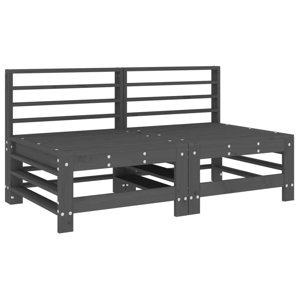 vidaXL Mittelsofas mit Kissen 2 Stk. Grau Massivholz Kiefer