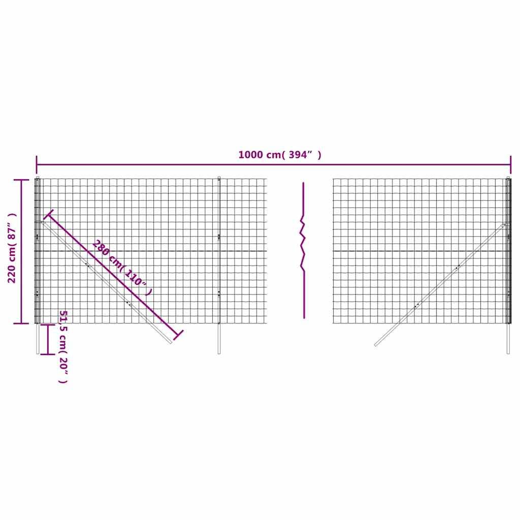 vidaXL Maschendrahtzaun Anthrazit 2,2x10 m Verzinkter Stahl