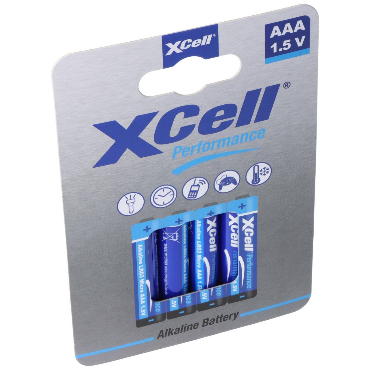 XCell Batterie Alkaline Micro, AAA, LR03, umweltfreundliche Verpackung, 1.5V, 4er Blister
