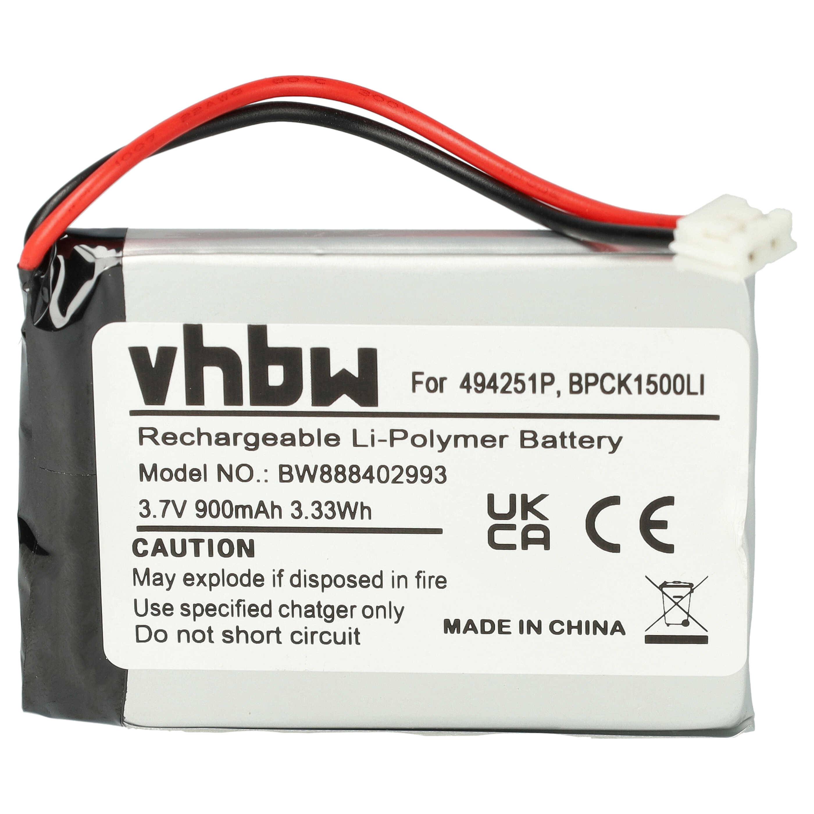 vhbw Akku Ersatz für Audioline 494521P, BPCK1500LI, 494251P für Babyphone Sensormatte (900 mAh, 3,7 V, Li-Polymer, ohne
